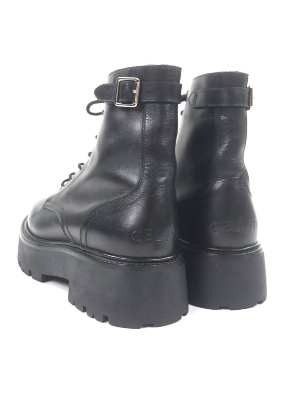 Celine Bulky Leather Hedi Slimane Era Logo Studs Lace Up Short Boots Black 42 - Picture 4 of 10